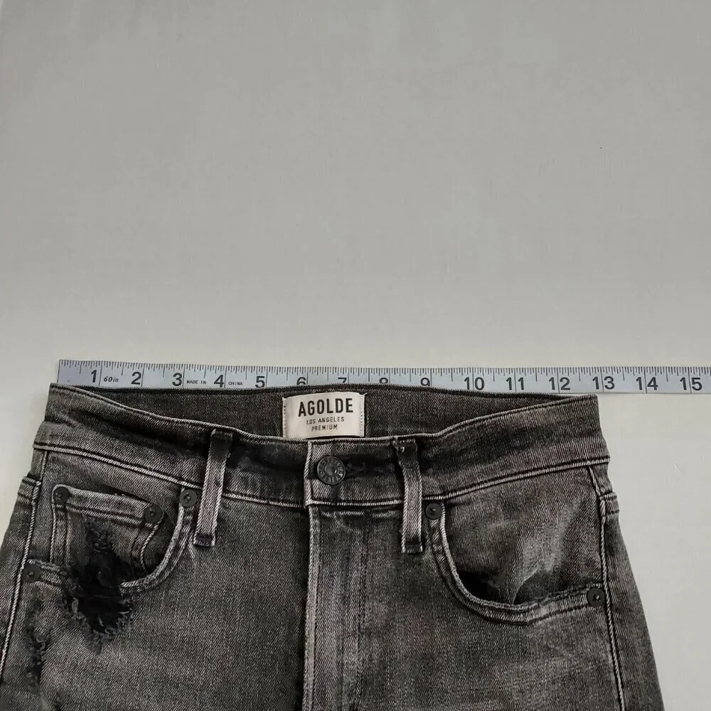 Agolde Sophie Hi Rise Skinny Raw Hem Washed Black/Gray Jeans Size 25